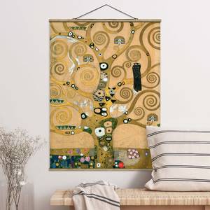 Quadro tessuto Klimt Albero della vita Tessuto. Legno massello - Oro - 80cm x 106,5cm x 0,3cm - 80 x 107 cm