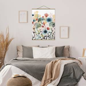 Wandkleed Wilde bloemen in de Zomer I textiel & massief hout (houtsoort) - meerdere kleuren - 50cm x 66,4cm x 0,3cm - 50 x 66 cm