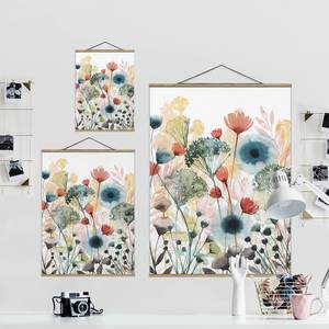 Stoffbild Wildblumen im Sommer I Textil; Massivholz (Holzart) - Mehrfarbig - 50cm x 66,4cm x 0,3cm - 50 x 66 cm