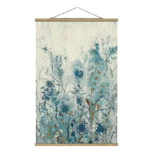 Quadro di tessuto Fiori blu II Tessuto. Legno massello - Blu - 35cm x 52,5cm x 0,3cm - 35 x 53 cm