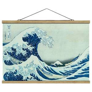 Wandkleed De grote golf van Kanagawa textiel & massief hout (houtsoort) - blauw - 35cm x 23,5cm x 0,3cm - 35 x 24 cm