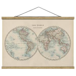 Tableau déco Les deux hémisphères Toile et bois massif - Beige - 35 cm x 23,5 cm x 0,3 cm - 35 x 24 cm