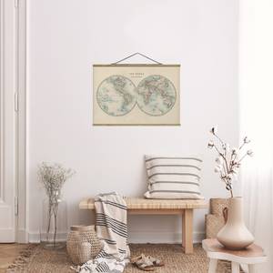 Tableau déco Les deux hémisphères Toile et bois massif - Beige - 35 cm x 23,5 cm x 0,3 cm - 35 x 24 cm