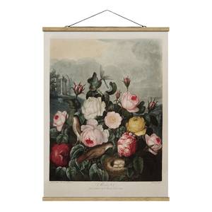 Wandkleed Botanic Vintage  Rozen textiel & massief hout (houtsoort) - Pink - 80cm x 106,5cm x 0,3cm - 80 x 107 cm