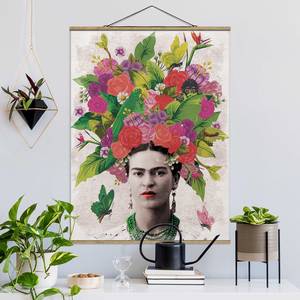 Wandkleed Frida Kahlo Bloemenportret textiel & massief hout (houtsoort) - meerdere kleuren - 35cm x 46,5cm x 0,3cm - 35 x 47 cm