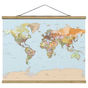 Stoffbild Politische Weltkarte I Textil; Massivholz (Holzart) - Mehrfarbig - 35cm x 26cm x 0,3cm - 35 x 26 cm