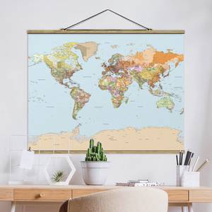 Quadro in tessuto Cartina del mondo I Tessuto. Legno massello - Multicolore - 35cm x 26cm x 0,3cm - 35 x 26 cm