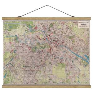 Tableau déco Carte de Berlin vintage Toile et bois massif - Multicolore - 50 cm x 37,5 cm x 0,3 cm - 50 x 38 cm