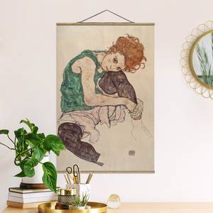 Stoffbild Egon Schiele Sitzende Frau Textil; Massivholz (Holzart) - Mehrfarbig - 80cm x 120cm x 0,3cm - 80 x 120 cm