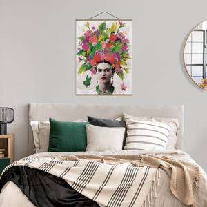 Stoffbild Frida Kahlo Blumenportrait Textil; Massivholz (Holzart) - Mehrfarbig - 50cm x 66,4cm x 0,3cm - 50 x 66 cm