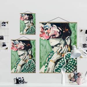 Stoffbild Frida Kahlo Collage No.3 Textil; Massivholz (Holzart) - Grün - 35cm x 46,5cm x 0,3cm - 35 x 47 cm