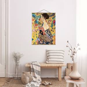 Wandkleed Gustav Klimt Dame mit Fächer textiel & massief hout (houtsoort) - meerdere kleuren - 35cm x 46,5cm x 0,3cm - 35 x 47 cm