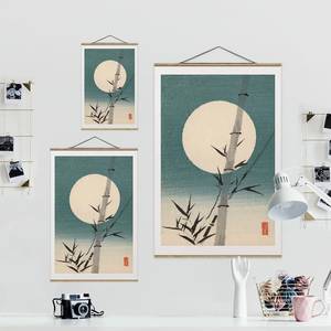 Tableau déco Lune et bambous Toile et bois massif - Bleu - 50 cm x 75 cm x 0,3 cm - 50 x 75 cm