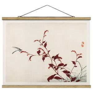 Tableau déco Branche rouge Toile et bois massif - Rouge - 50 cm x 37,5 cm x 0,3 cm - 50 x 38 cm