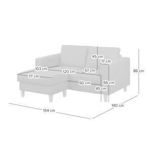 Hoekbank MAISON 1-zits + longchair Geweven stof Lark: Petrolblauw - Longchair vooraanzicht links