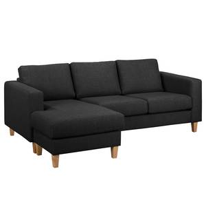 Ecksofa MAISON 2-Sitzer mit Longchair Webstoff Lark: Schwarz - Longchair davorstehend links