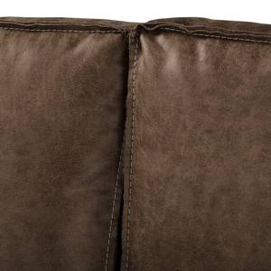 Canapé d’angle MAISON, fonction couchage Aspect cuir vieilli - Tissu composite Xia: Marron foncé - Méridienne courte à droite (vue de face)