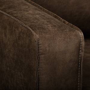 Canapé d’angle MAISON, fonction couchage Aspect cuir vieilli - Tissu composite Xia: Marron foncé - Méridienne courte à droite (vue de face)