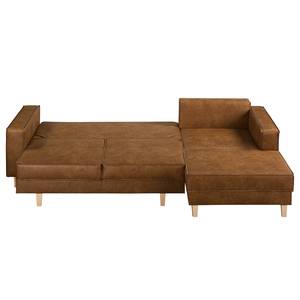 Ecksofa MAISON mit Schlaffunktion Antiklederlook - Mischgewebe Xia: Cognac - Longchair davorstehend rechts