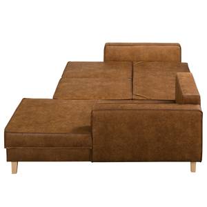 Ecksofa MAISON mit Schlaffunktion Antiklederlook - Mischgewebe Xia: Cognac - Longchair davorstehend rechts