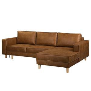 Ecksofa MAISON mit Schlaffunktion Antiklederlook - Mischgewebe Xia: Cognac - Longchair davorstehend rechts