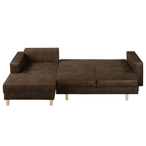 Ecksofa MAISON mit Schlaffunktion Mischgewebe Xia: Dunkelbraun - Longchair davorstehend links