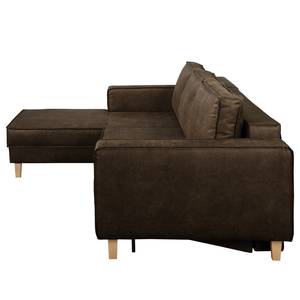 Ecksofa MAISON mit Schlaffunktion Mischgewebe Xia: Dunkelbraun - Longchair davorstehend links