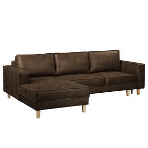 Ecksofa MAISON mit Schlaffunktion Mischgewebe Xia: Dunkelbraun - Longchair davorstehend links