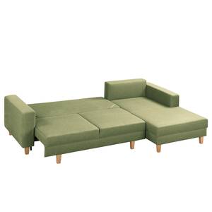 Ecksofa MAISON mit Schlaffunktion Webstoff Lark: Pistaziengrün - Longchair davorstehend rechts