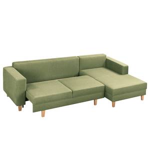 Ecksofa MAISON mit Schlaffunktion Webstoff Lark: Pistaziengrün - Longchair davorstehend rechts