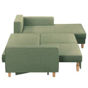 Ecksofa MAISON mit Schlaffunktion Webstoff Lark: Pistaziengrün - Longchair davorstehend rechts