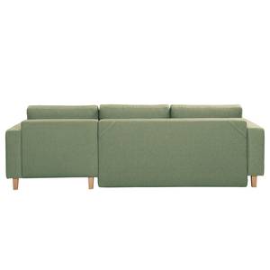 Ecksofa MAISON mit Schlaffunktion Webstoff Lark: Pistaziengrün - Longchair davorstehend rechts