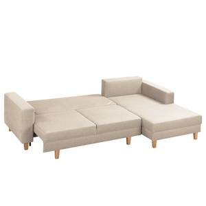 Ecksofa MAISON mit Schlaffunktion Webstoff Inas: Cappuccino - Longchair davorstehend rechts