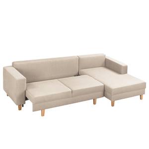 Ecksofa MAISON mit Schlaffunktion Webstoff Inas: Cappuccino - Longchair davorstehend rechts