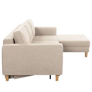 Ecksofa MAISON mit Schlaffunktion Webstoff Inas: Cappuccino - Longchair davorstehend rechts