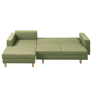 Ecksofa MAISON mit Schlaffunktion Webstoff Lark: Pistaziengrün - Longchair davorstehend links