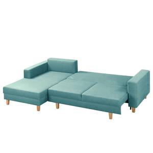 Ecksofa MAISON mit Schlaffunktion Webstoff Lark: Petrol - Longchair davorstehend links