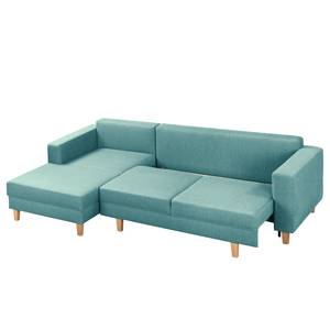 Ecksofa MAISON mit Schlaffunktion Webstoff Lark: Petrol - Longchair davorstehend links