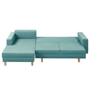 Ecksofa MAISON mit Schlaffunktion Webstoff Lark: Petrol - Longchair davorstehend links