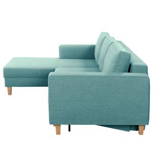 Ecksofa MAISON mit Schlaffunktion Webstoff Lark: Petrol - Longchair davorstehend links