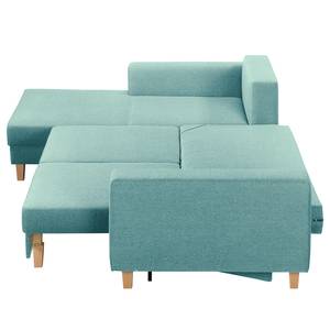 Ecksofa MAISON mit Schlaffunktion Webstoff Lark: Petrol - Longchair davorstehend links