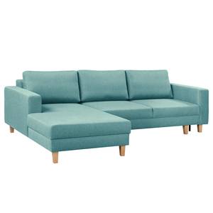 Ecksofa MAISON mit Schlaffunktion Webstoff Lark: Petrol - Longchair davorstehend links