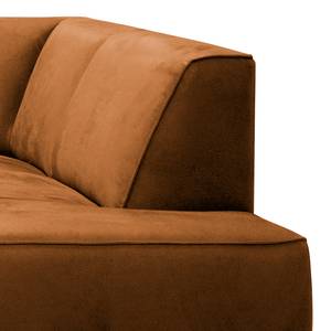Canapé d’angle Chaides Aspect cuir vieilli - Tissu composite Bulan: Cognac - Méridienne longue à droite (vue de face)