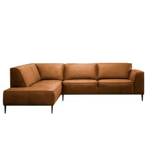 Ecksofa Chaides Antiklederlook - Mischgewebe Bulan: Cognac - Ottomane davorstehend links