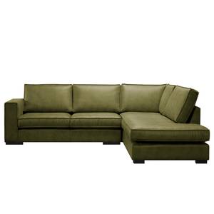 Ecksofa Locana Antiklederlook - Microfaser Cheri: Olive - Ottomane davorstehend rechts