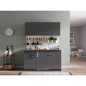 Mini keuken Cano I Inclusief elektrische apparaten - Grijs/Donkere eikenhouten look - Breedte: 150 cm - Kookplaten