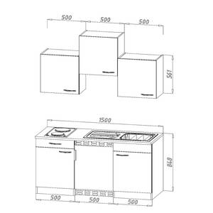 Mini keuken Cano I Inclusief elektrische apparaten - Grijs/Donkere eikenhouten look - Breedte: 150 cm - Kookplaten