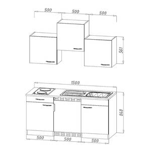 Mini keuken Cano II Inclusief elektrische apparaten - Wit/donkere eikenhouten look - Breedte: 150 cm - Kookplaten