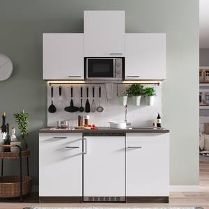 Cuisine Cano II Appareils électroménagers inclus - Blanc / Imitation chêne foncé - Largeur : 150 cm - Vitrocéramique