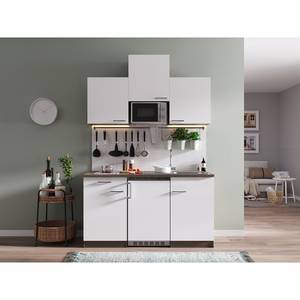 Cuisine Cano II Appareils électroménagers inclus - Blanc / Imitation chêne foncé - Largeur : 150 cm - Vitrocéramique